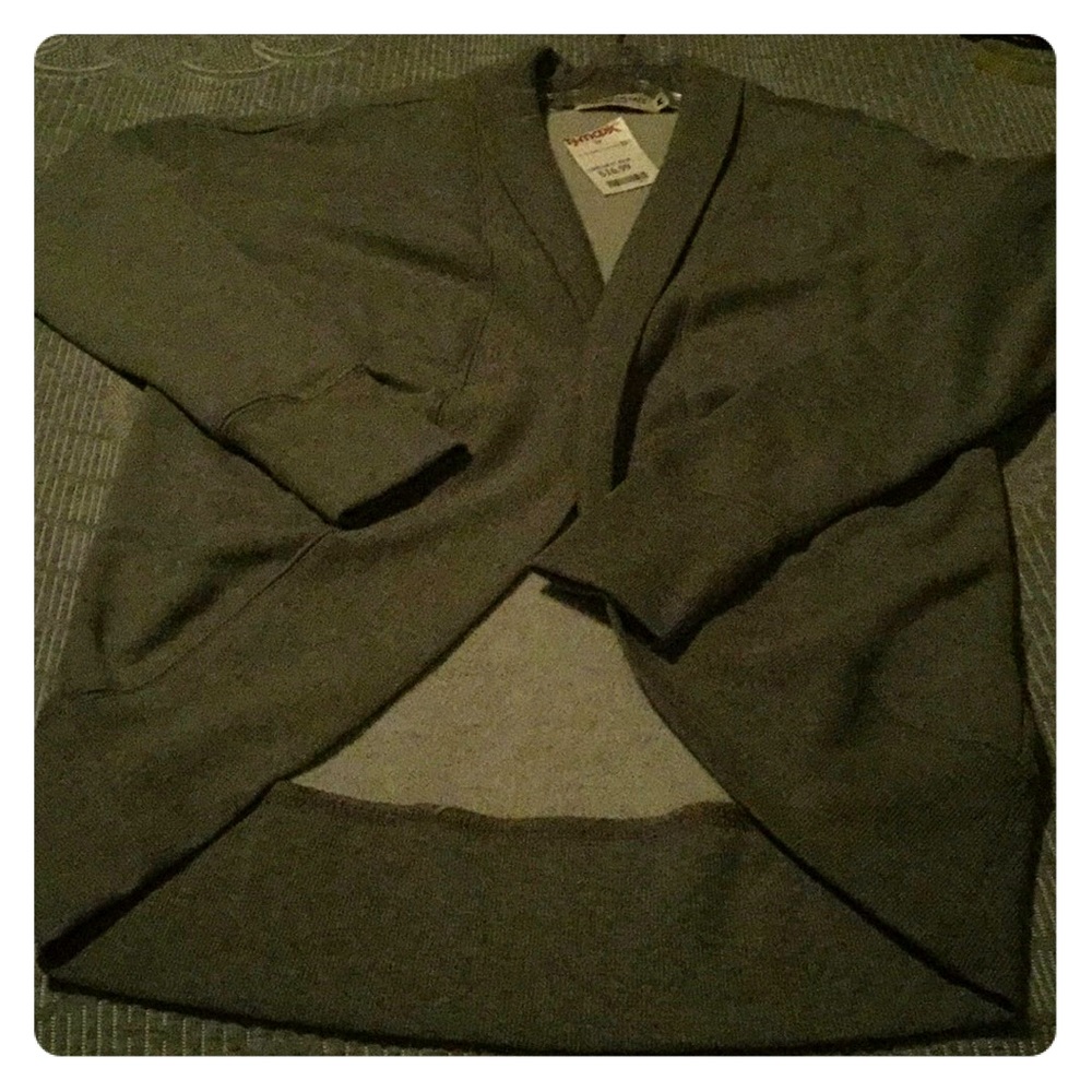 Wrap Sweater - Grey wrap sweater w ribbed trim